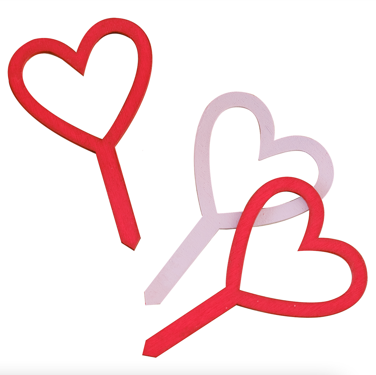 Wooden Red and Pink Heart Cupcake Toppers