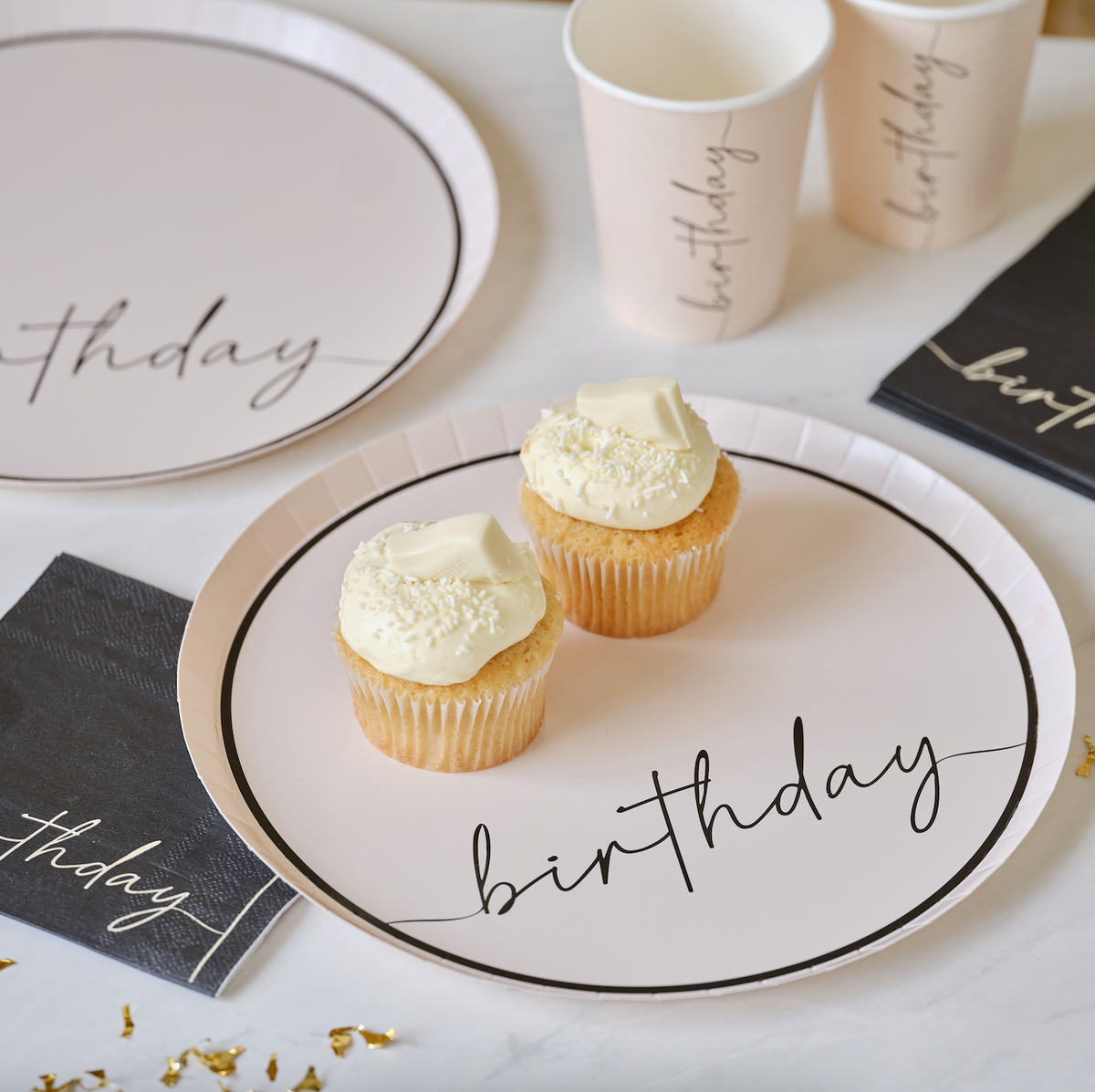 Nude and Black Happy Birthday Party Plates - Haflaty Store