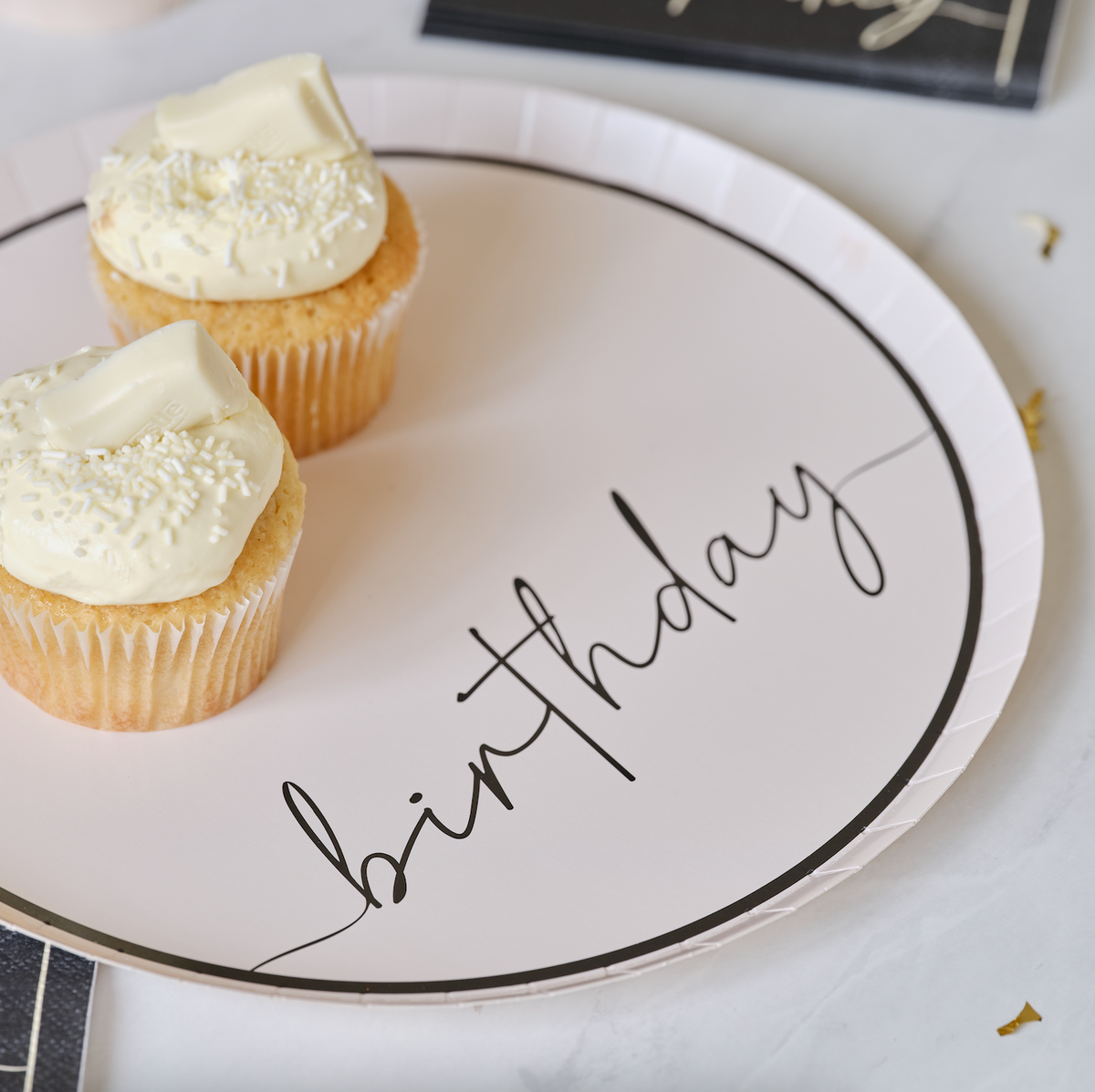 Nude and Black Happy Birthday Party Plates - Haflaty Store