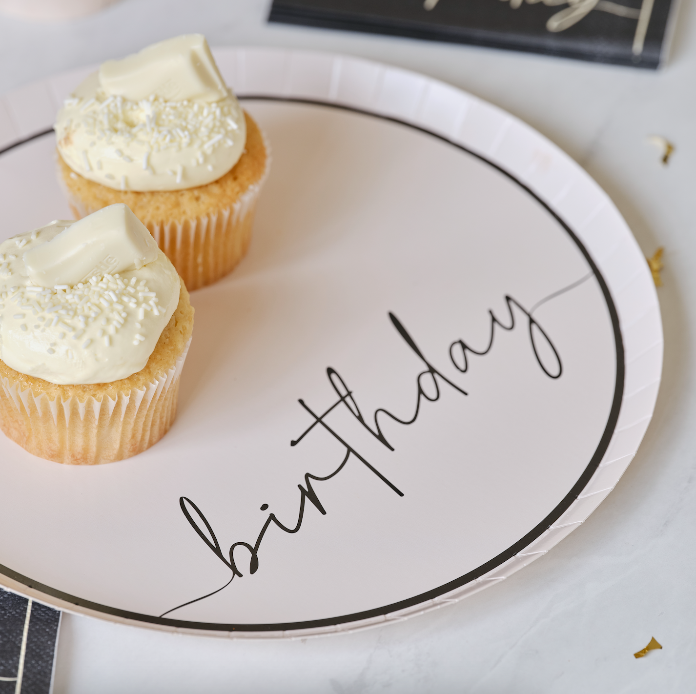 Nude and Black Happy Birthday Paper Party Plates