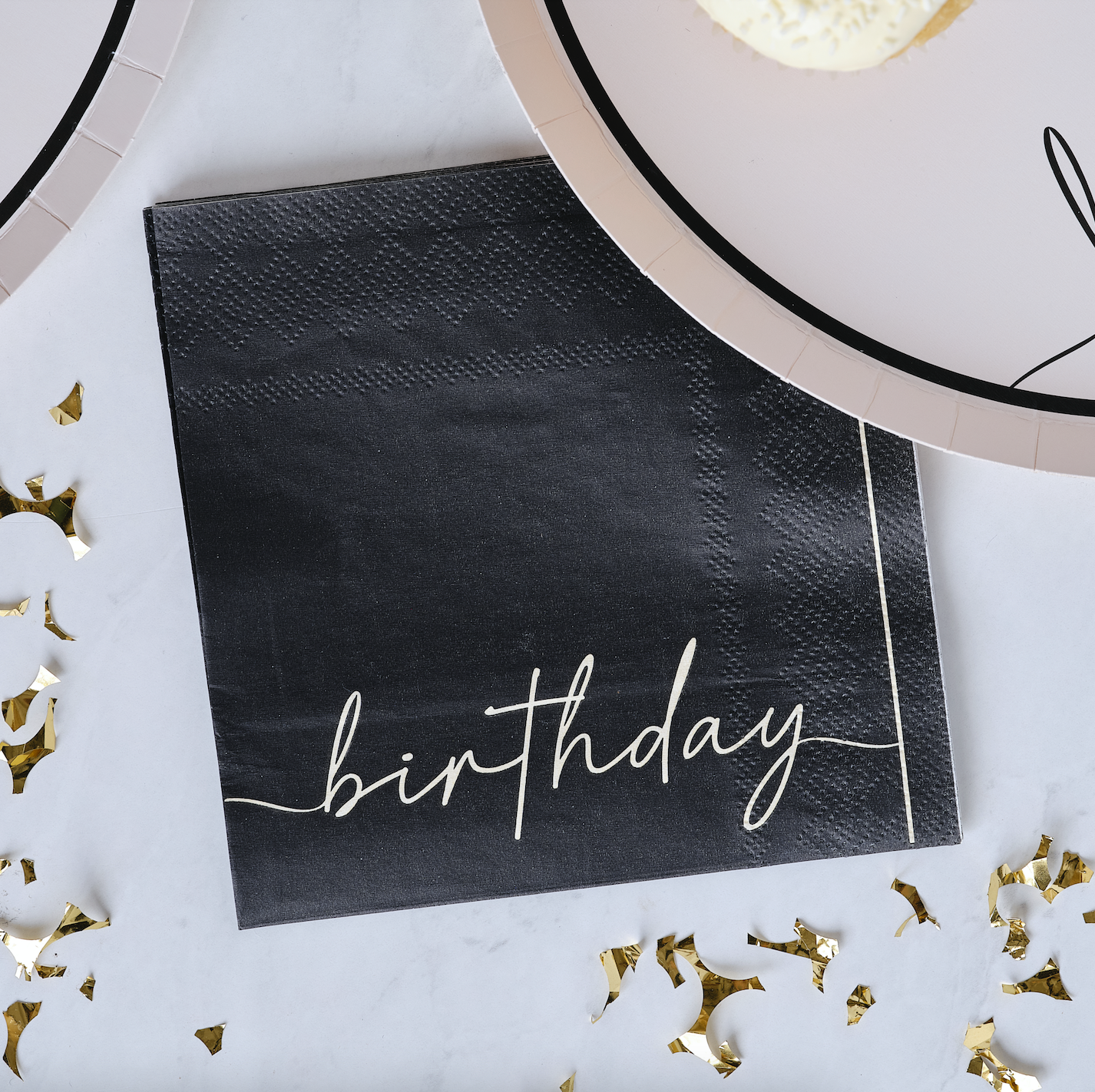 Nude and Black Happy Birthday Birthday Paper Party Napkins