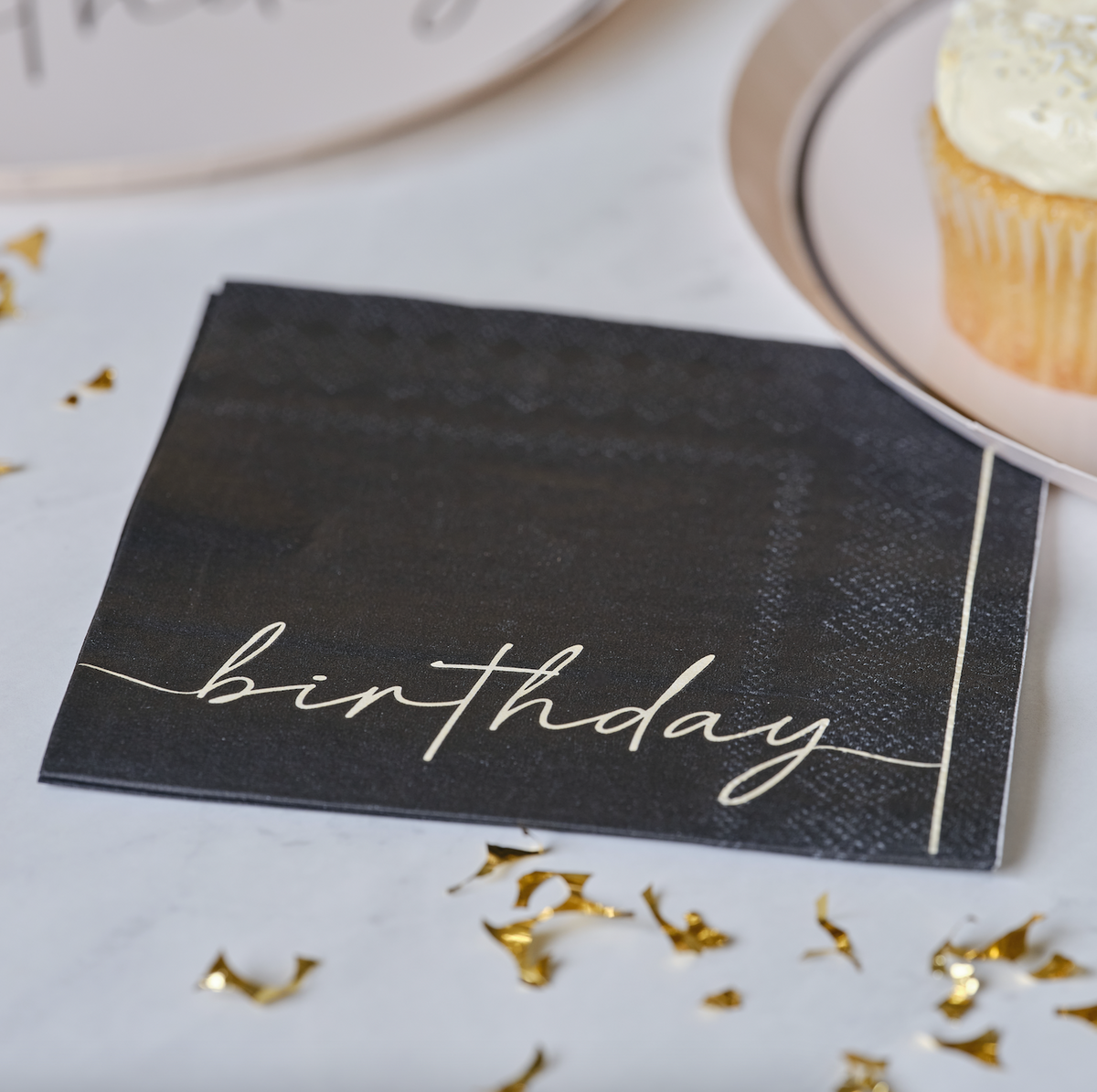 Nude and Black Happy Birthday Birthday Paper Party Napkins