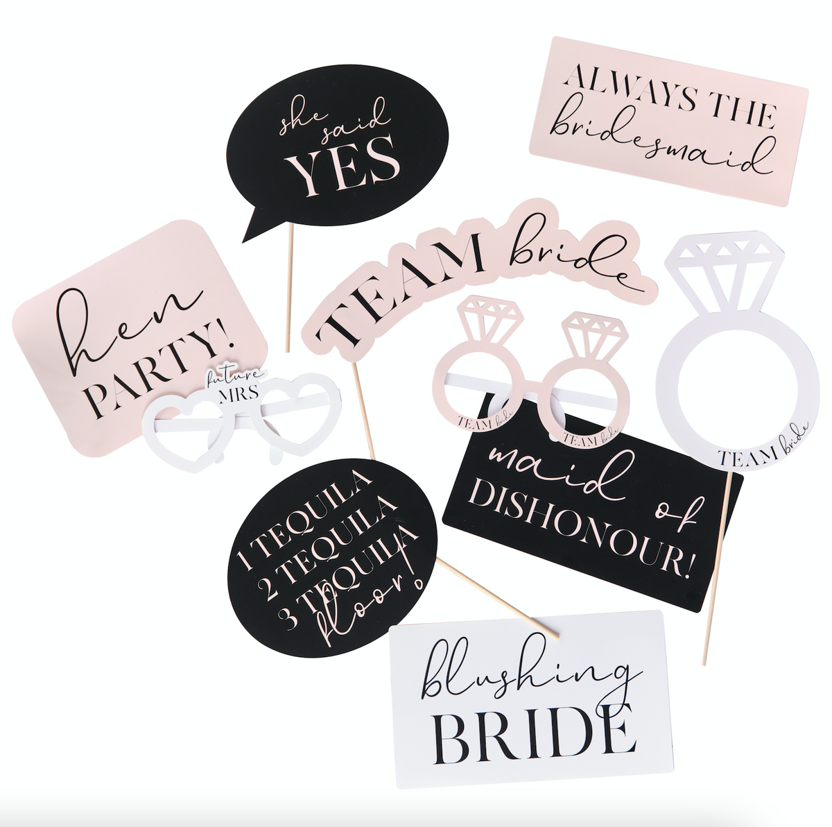 Pink, Black &amp; White Hen Party Photo Booth Props