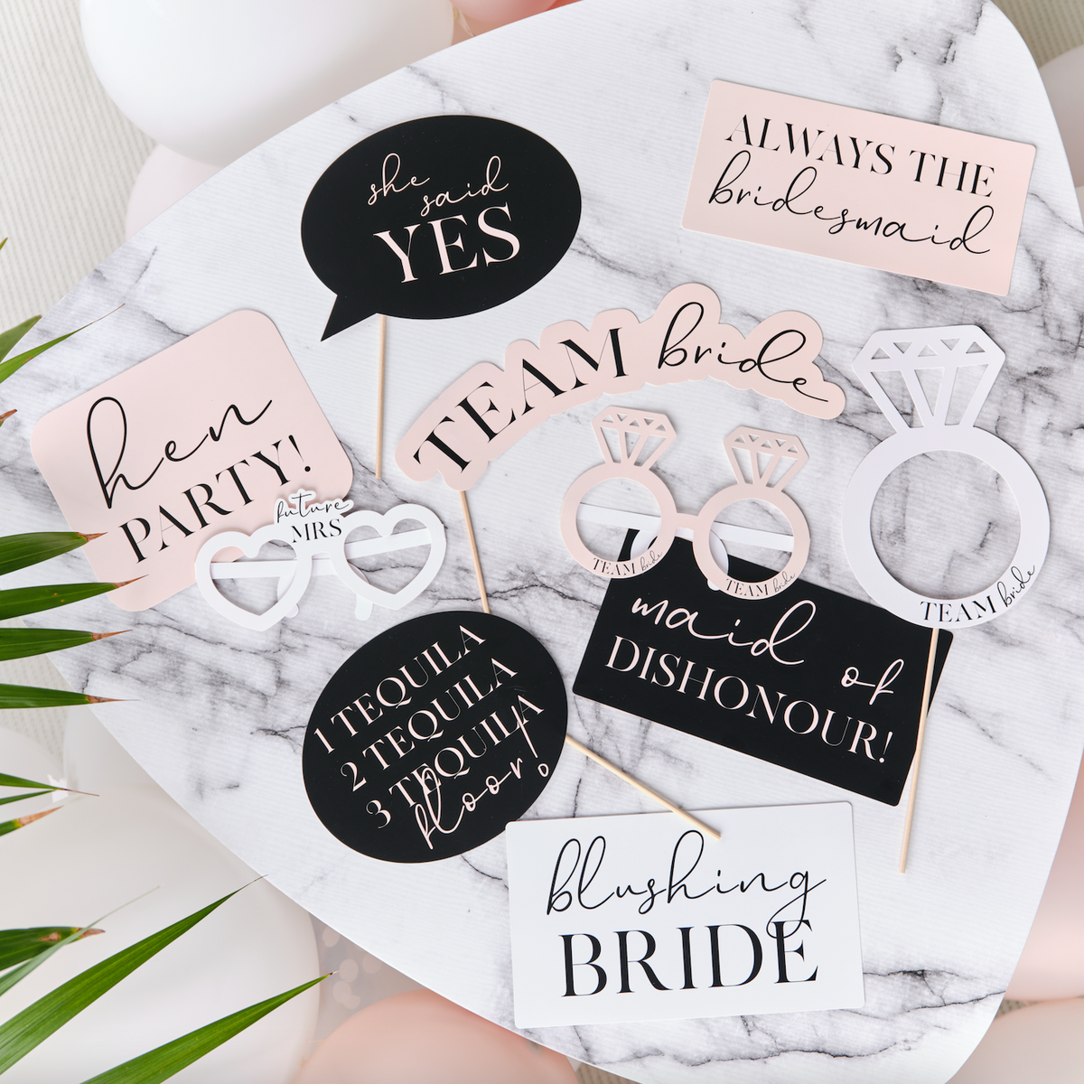 Pink, Black &amp; White Hen Party Photo Booth Props