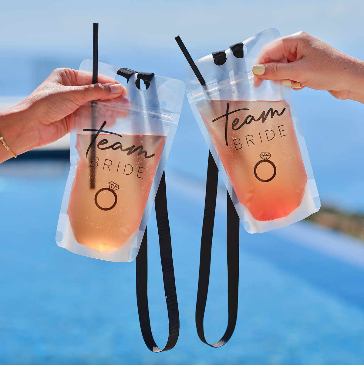 Team Bride Drink Pouch with Straw Lanyard Haflaty Store