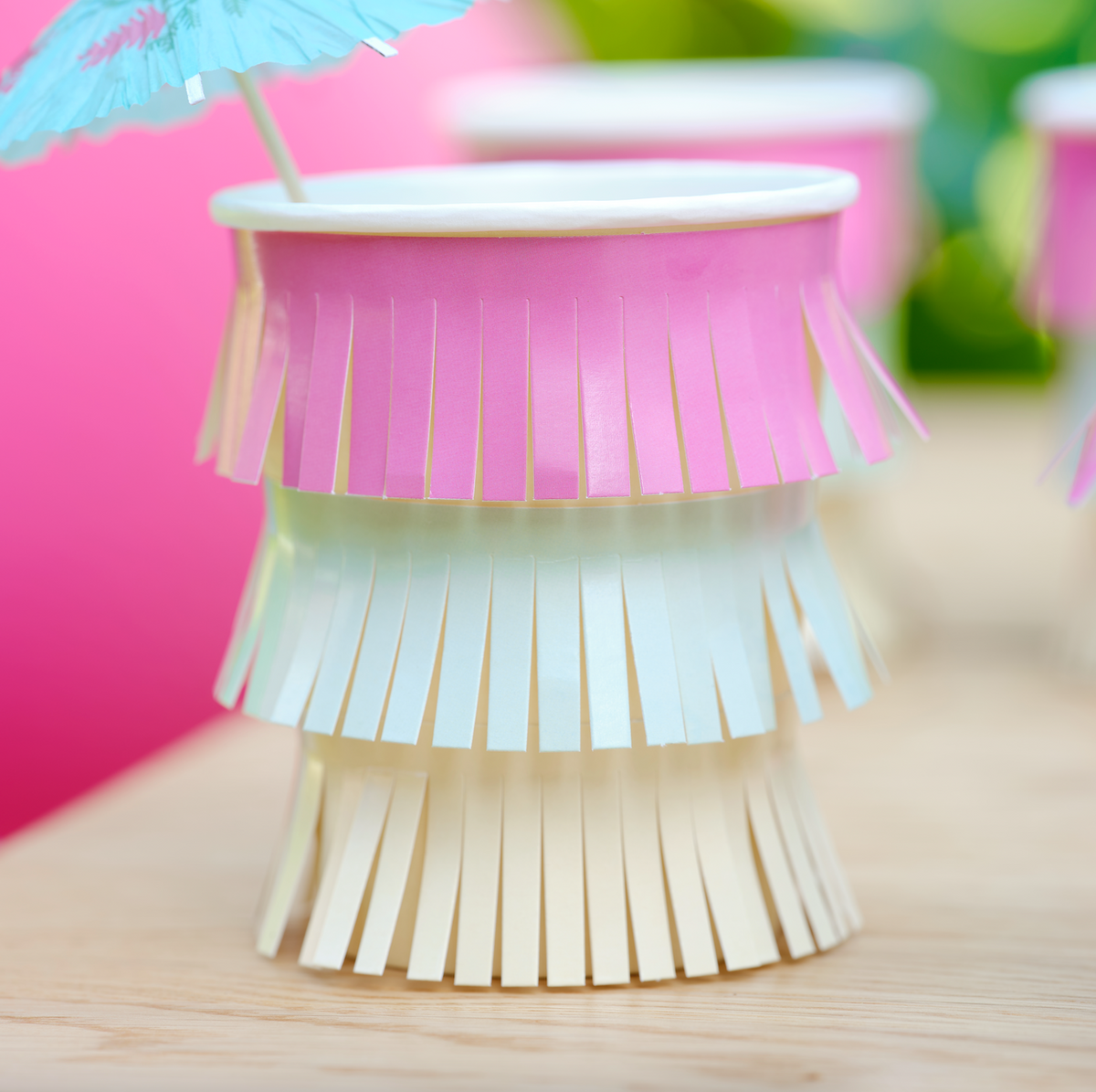 Hawaiian Tassel Fringe Paper Cups with Flower Toppers