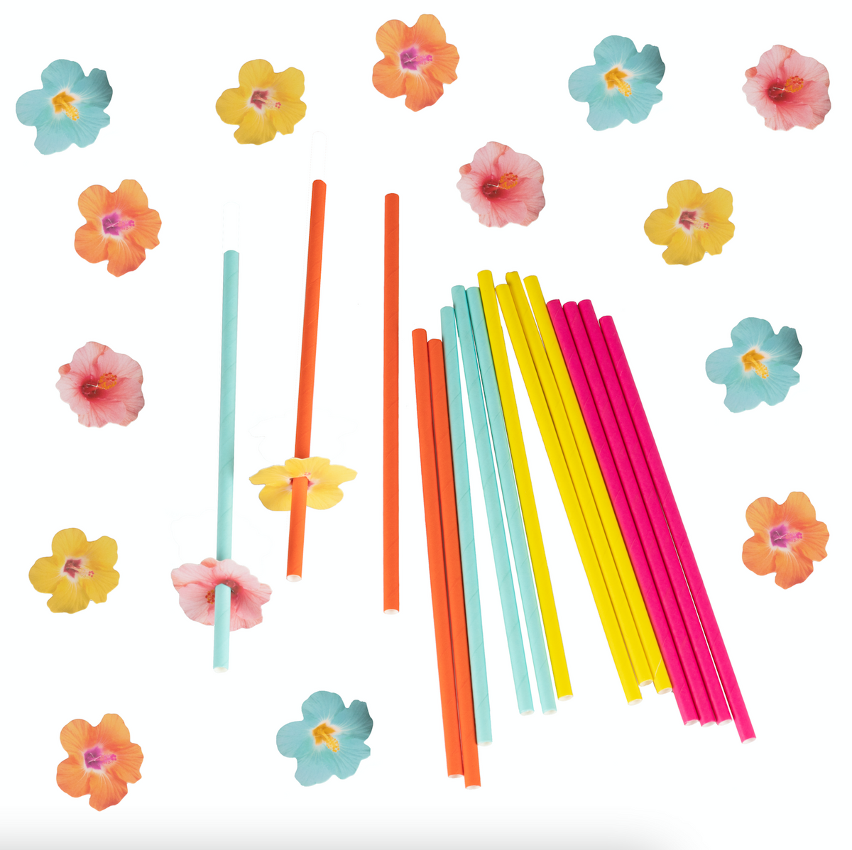 Hawaiian Paper Party Straws with Flower Toppers