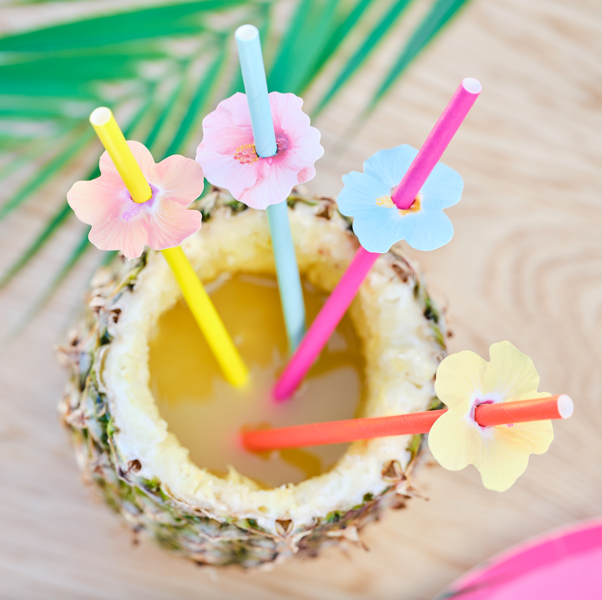 Hawaiian Paper Party Straws with Flower Toppers