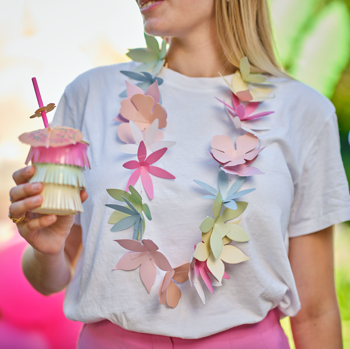 Hawaiian Tiki Paper Flower Garland