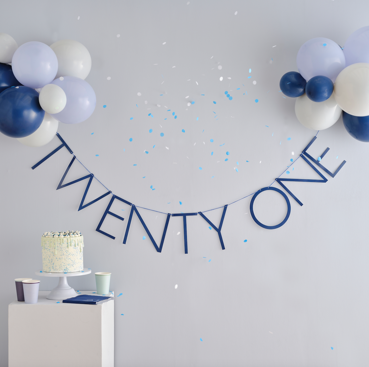 Navy 21st Birthday Milestone Balloon Bunting
