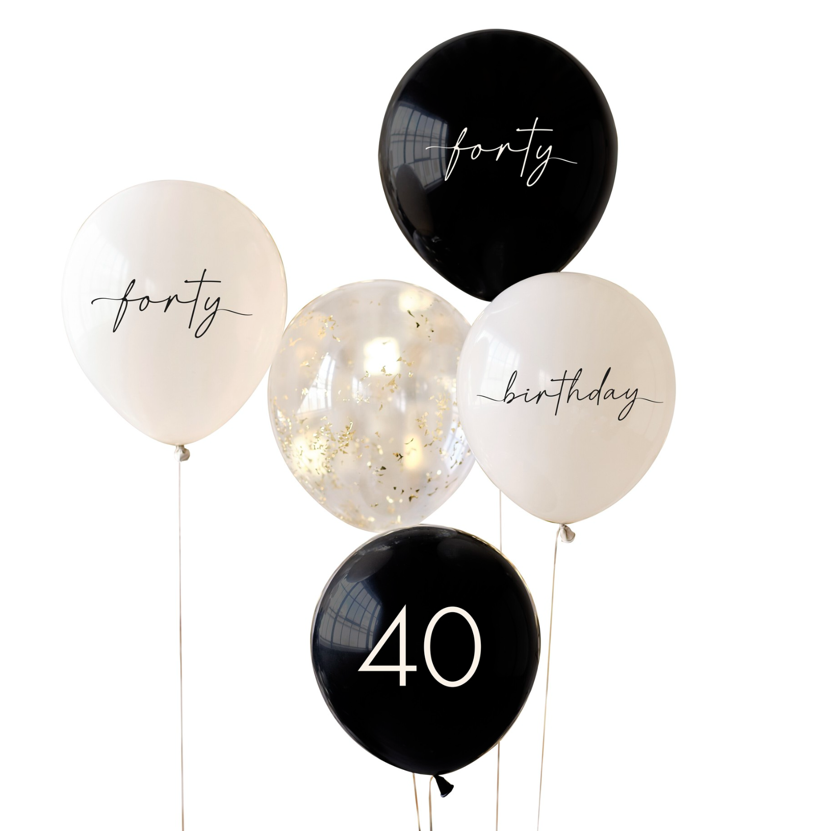 Black, Nude, Cream and Champagne Gold 40th Birthday Party Balloons