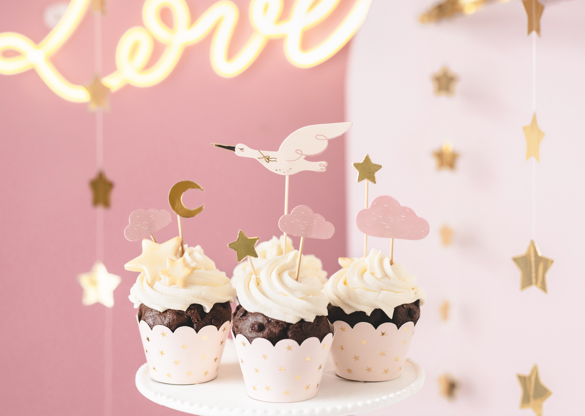 Pink Cupcake Stork Toppers