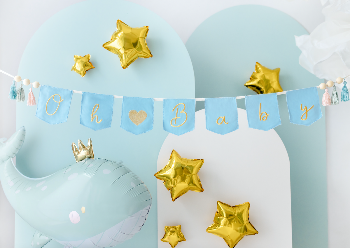 Sky Blue Oh Baby Banner with Tassels