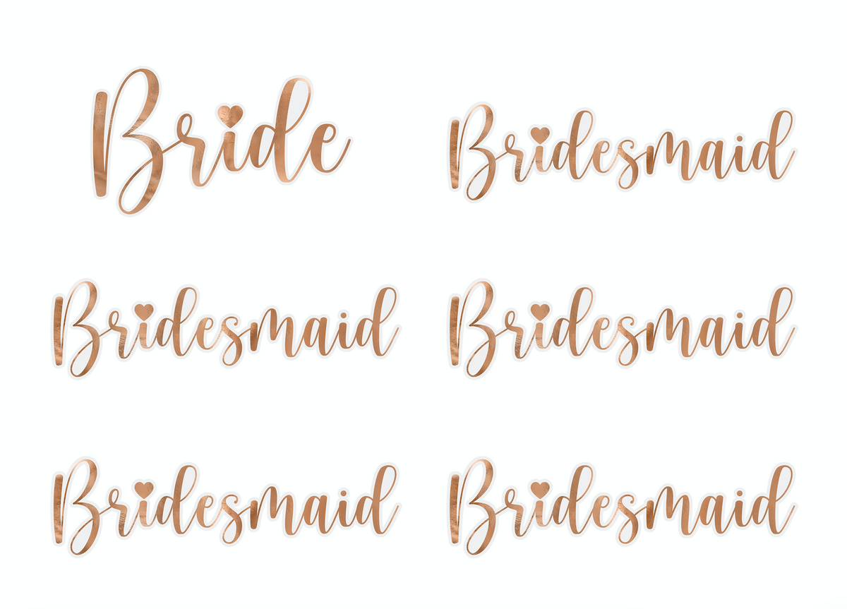 Bride &amp; Bridesmaid Rose Gold Glass Stickers 