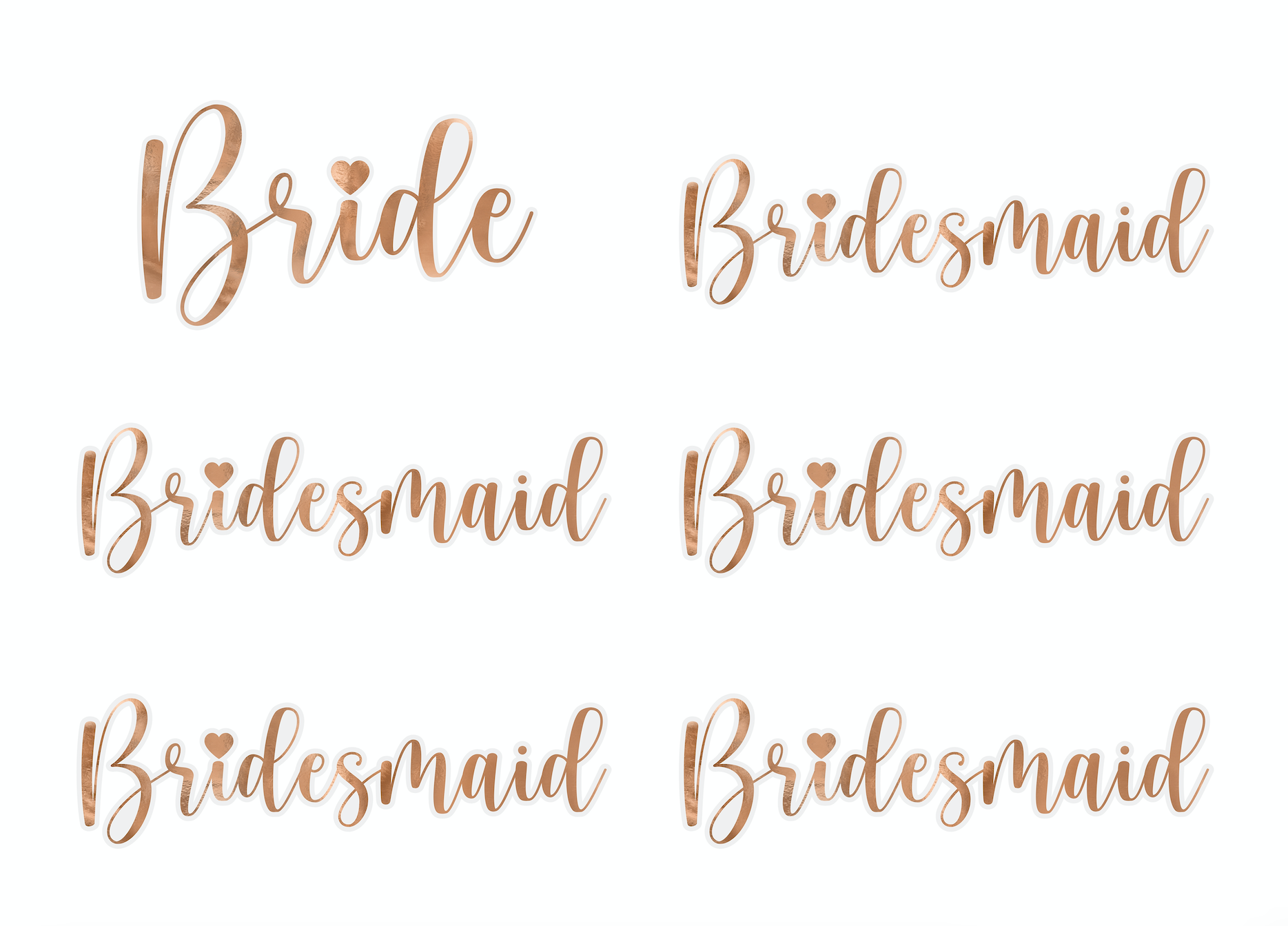 Bride & Bridesmaid Rose Gold Glass Stickers 