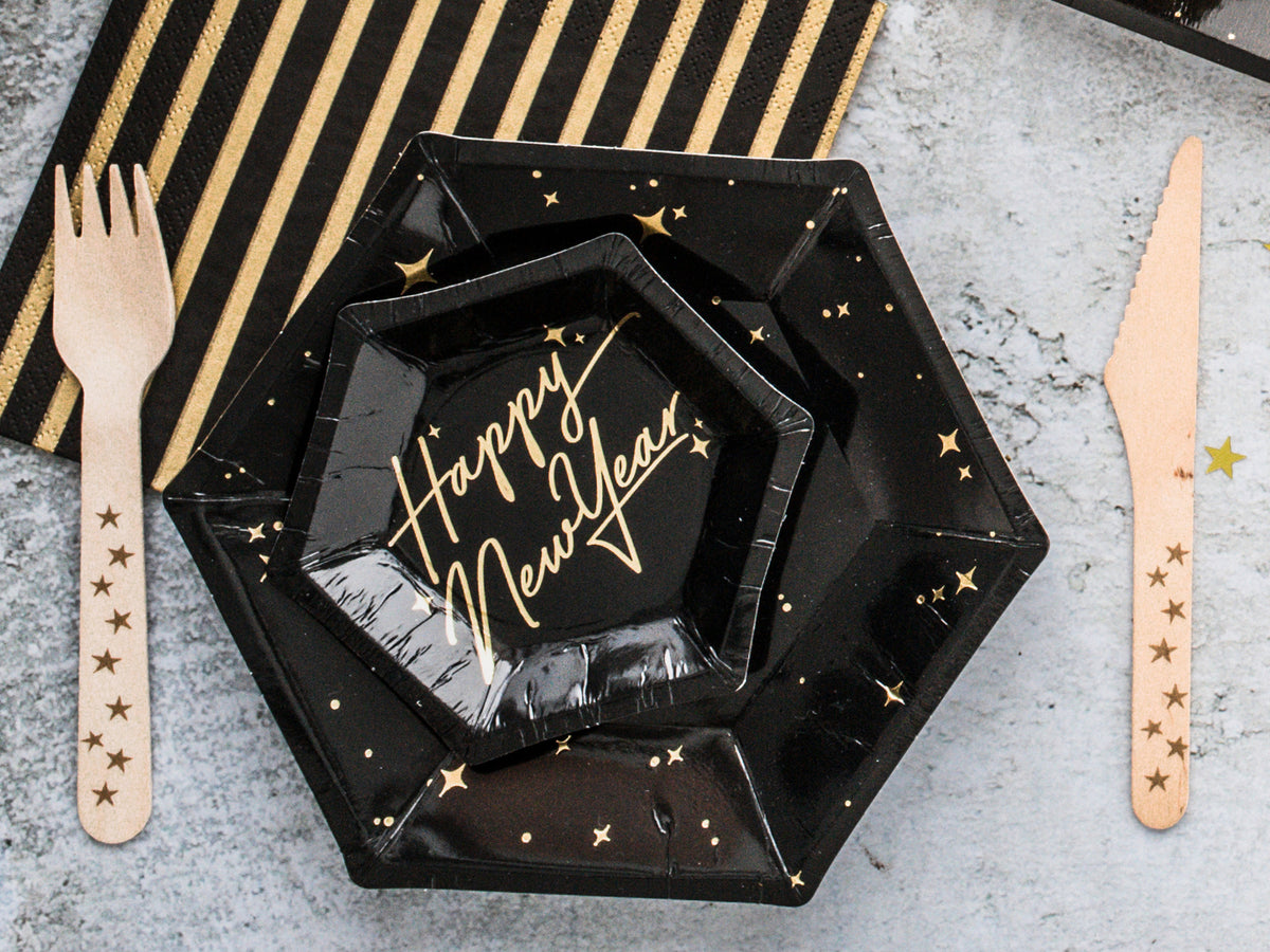 Black &amp; Gold Star Dessert Plates