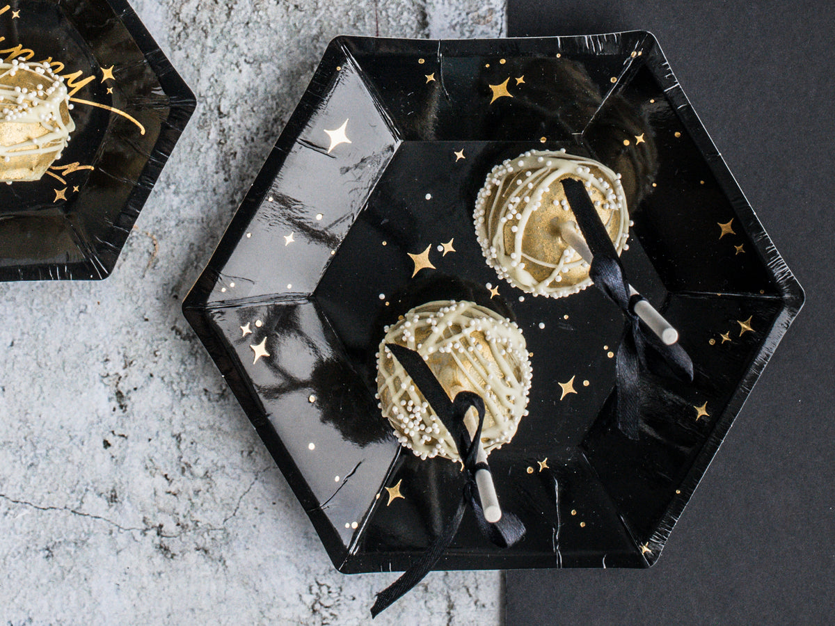 Black &amp; Gold Star Dessert Plates