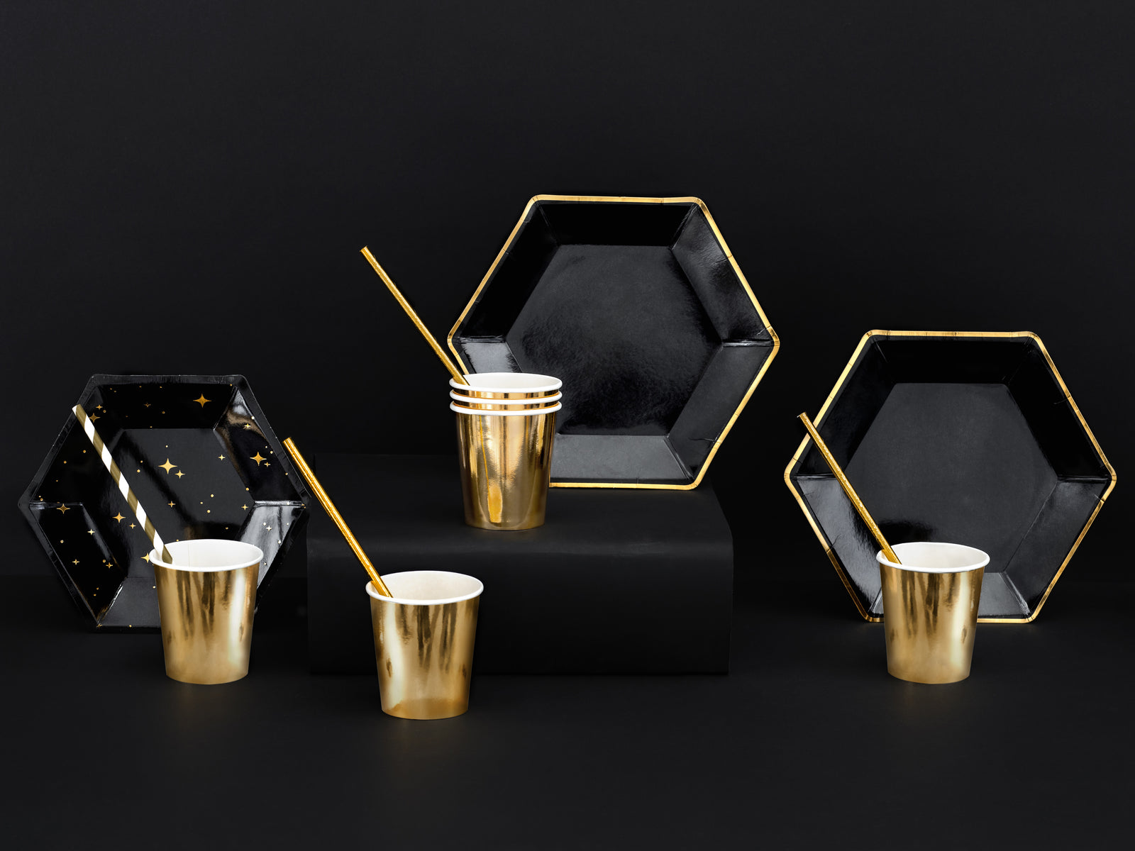 Black & Gold Star Dessert Plates