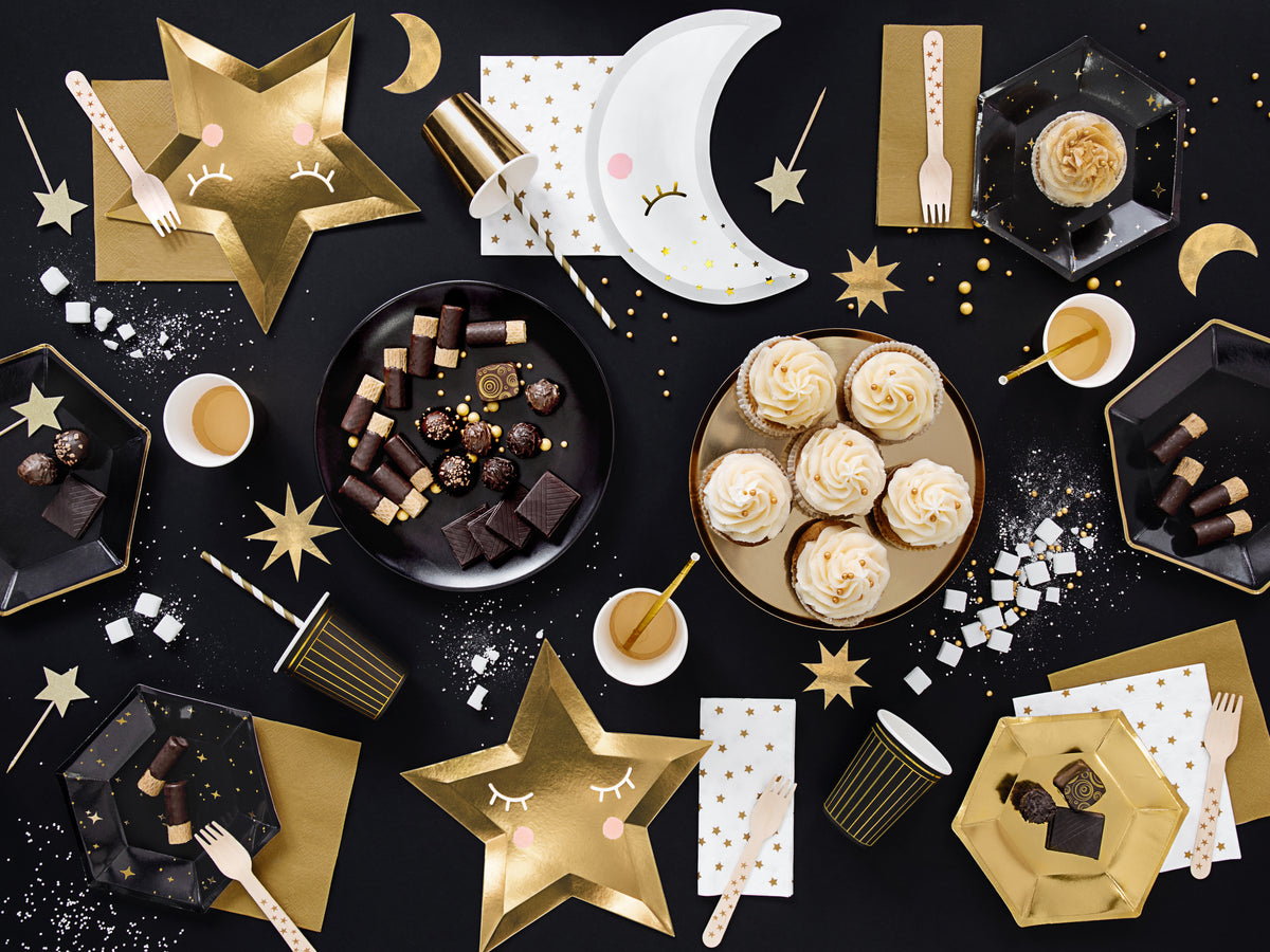 Black &amp; Gold Star Dessert Plates