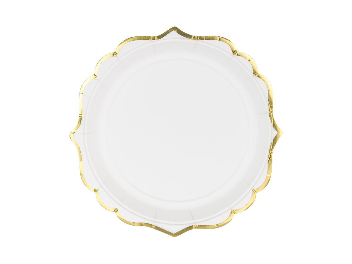 White Paper Party Plates Gold Edges