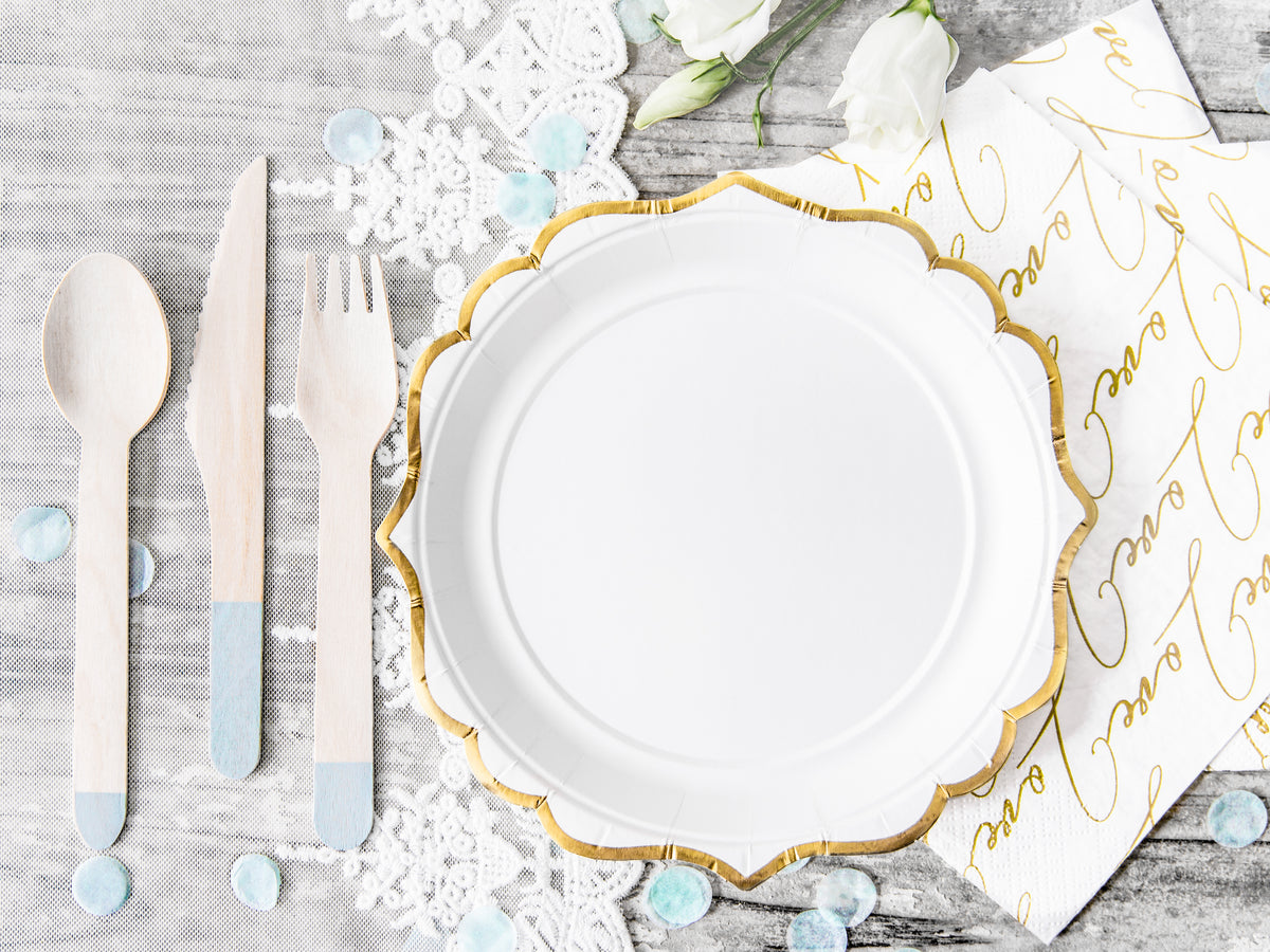 White Paper Party Plates Gold Edges
