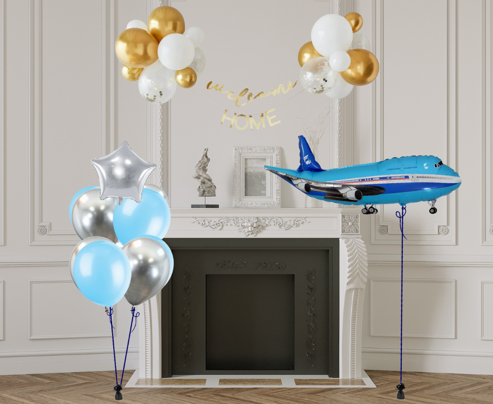 Large Blue Flying Airplane Shape Foil Balloon