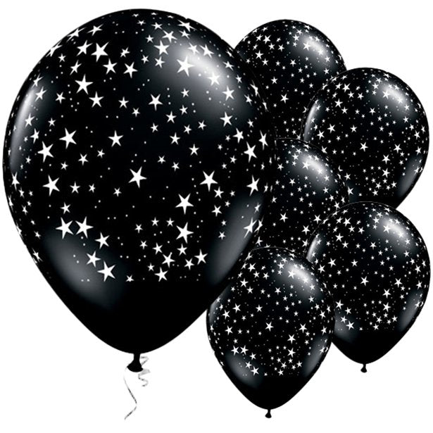 Onyx Black Stars Latex Balloons 