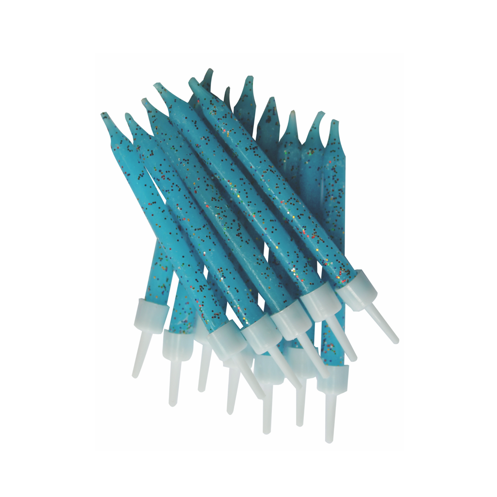 Glitter Light Blue Birthday Cake Candles with Holders