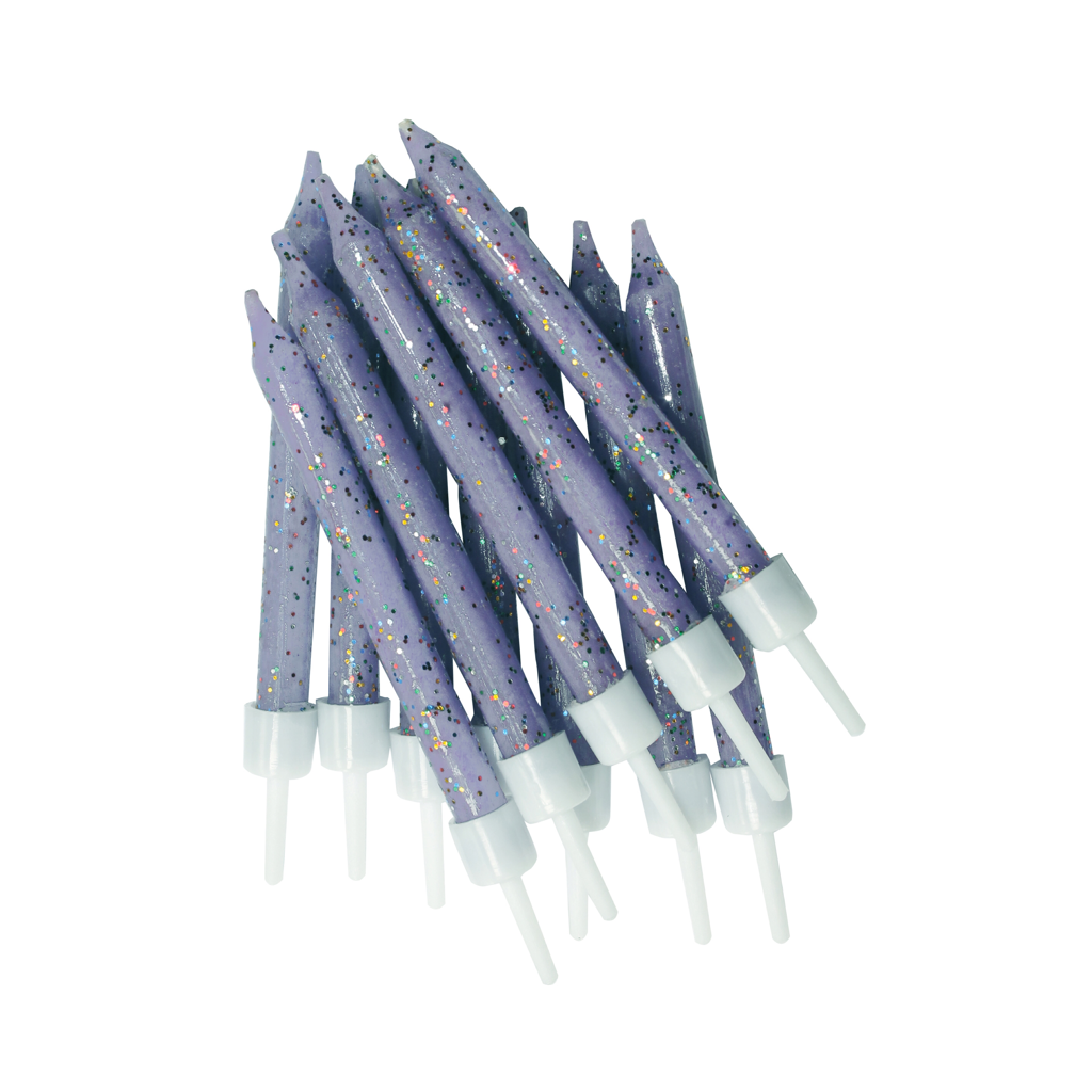 Glitter Lilac Birthday Cake Candles with Holders 