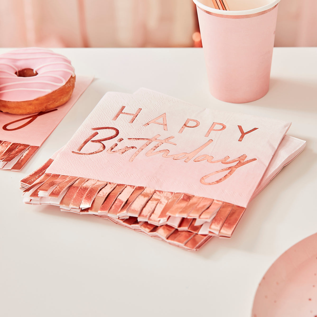 Rose Gold &amp; Pink Ombre Fringe Paper Party Napkins