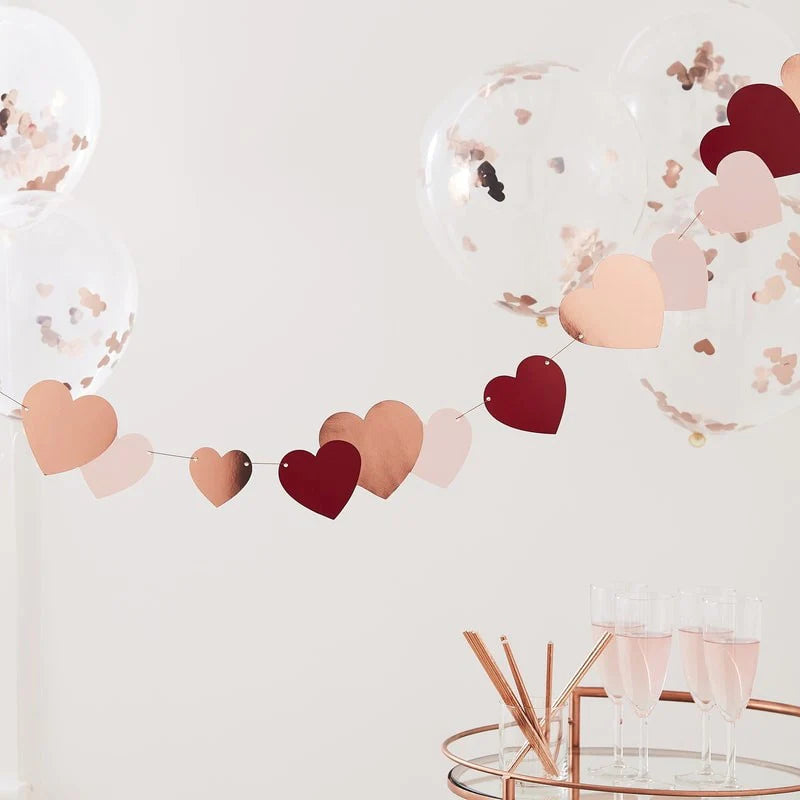 Rose Gold, Red &amp; Pink Heart Bunting