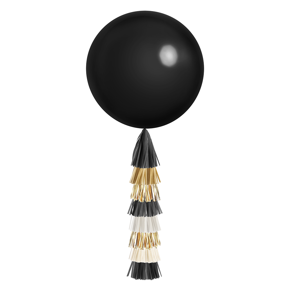 Giant Balloon with DIY Tassels - Black, White &amp; Gold (Solid)