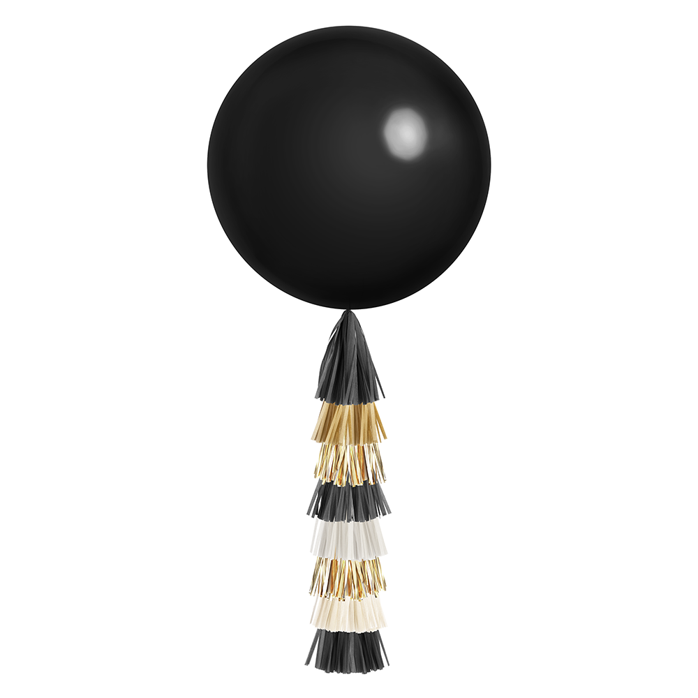 Giant Balloon with DIY Tassels - Black, White & Gold (Solid)